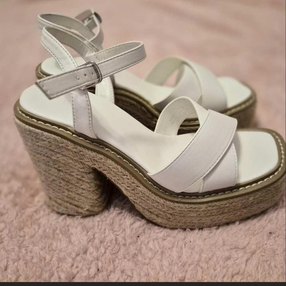 White Platform Espadrille Sandals with Ankle Strap
